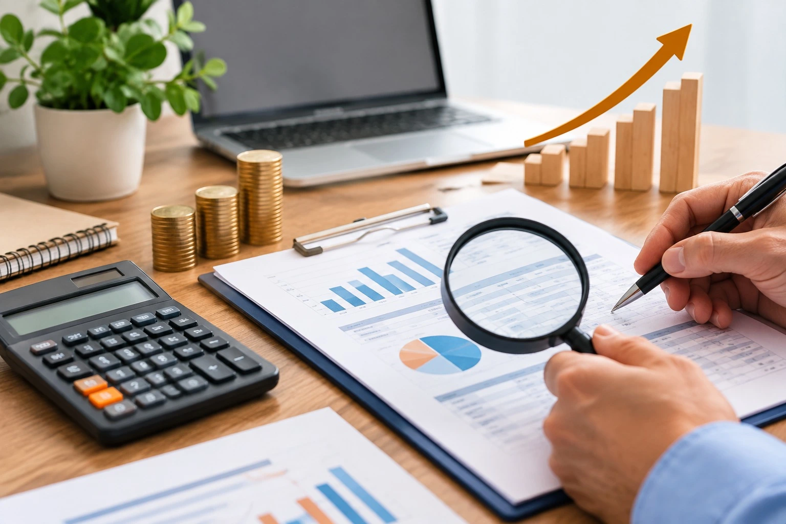 Small business bookkeeping cost analysis with calculator and financial documents